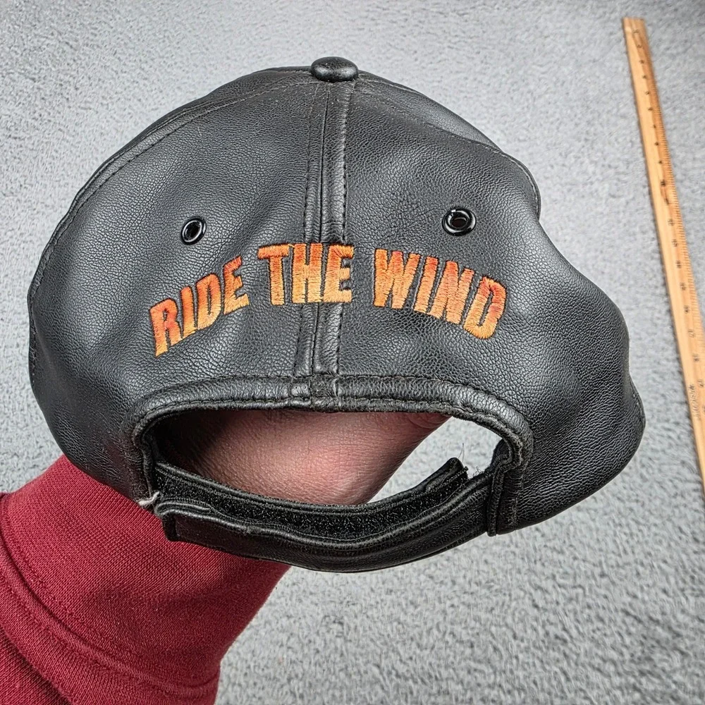 Harley-Davidson Baseball Cap Boys 8/18 Black Faux Leather Ride‎ The Wind Y2K VTG